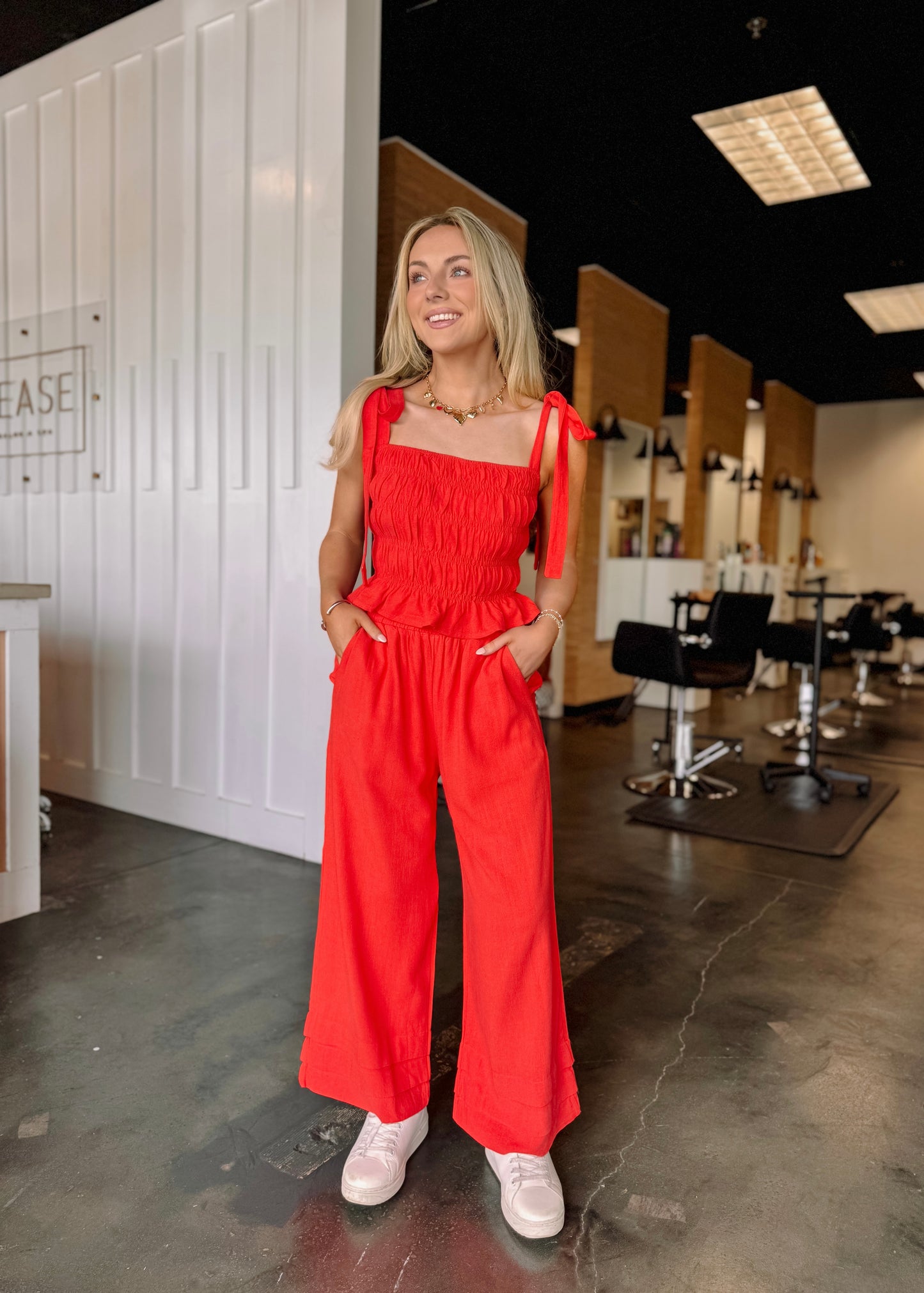 Scarlet Scrunched Tie Top