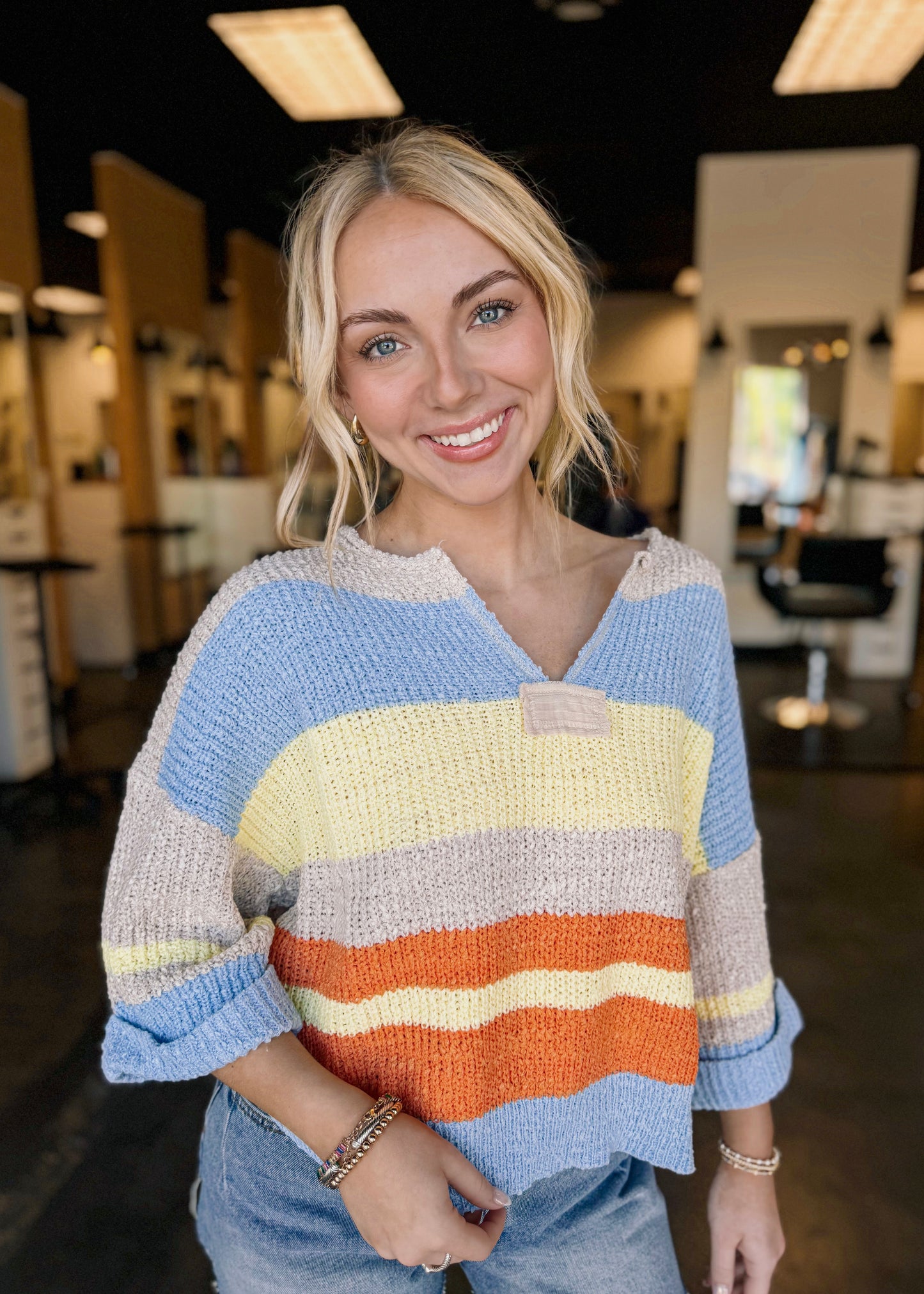 Colorblock Striped Knit Sweater
