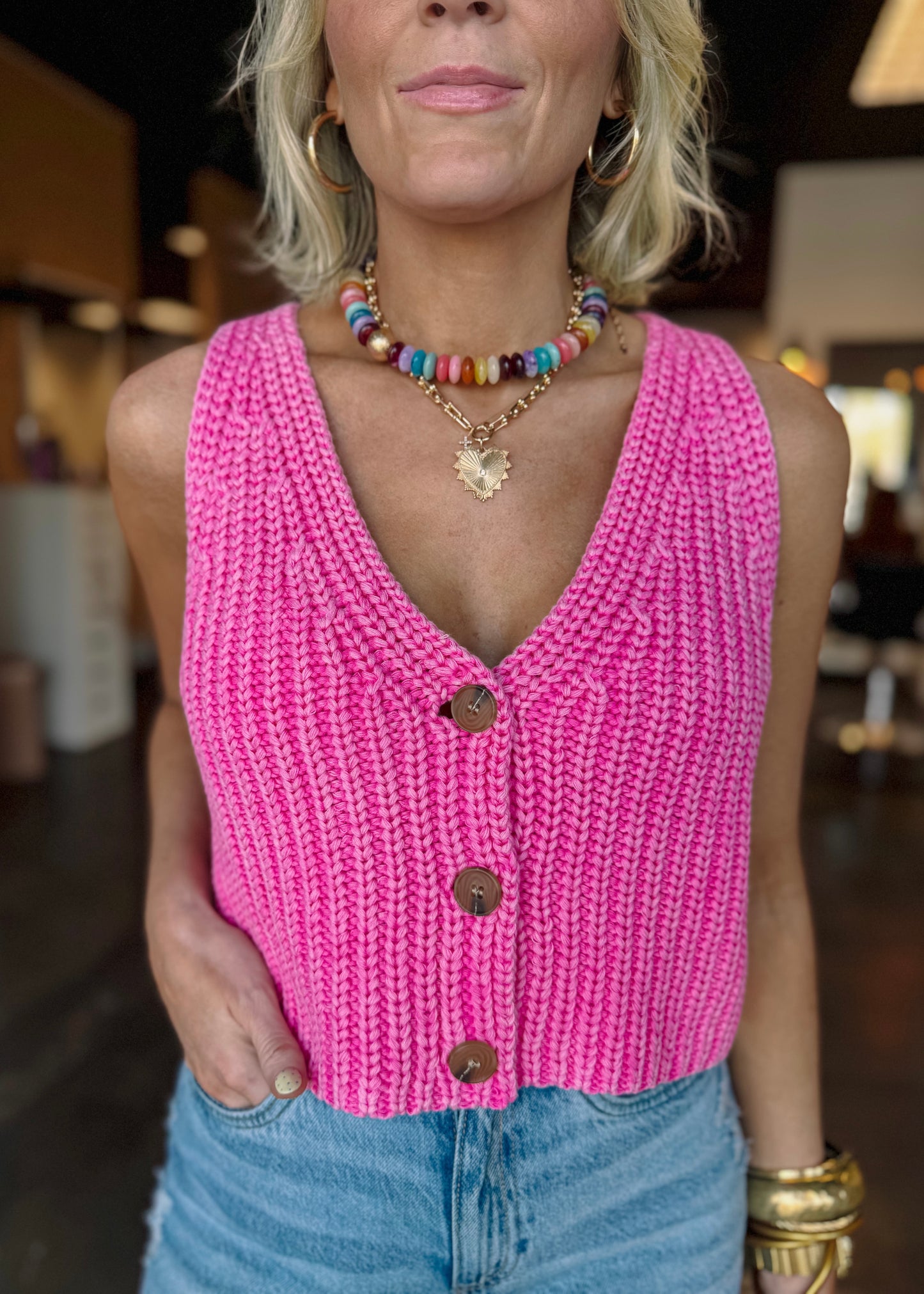 Vibrant Pink Crocheted Sweater Vest