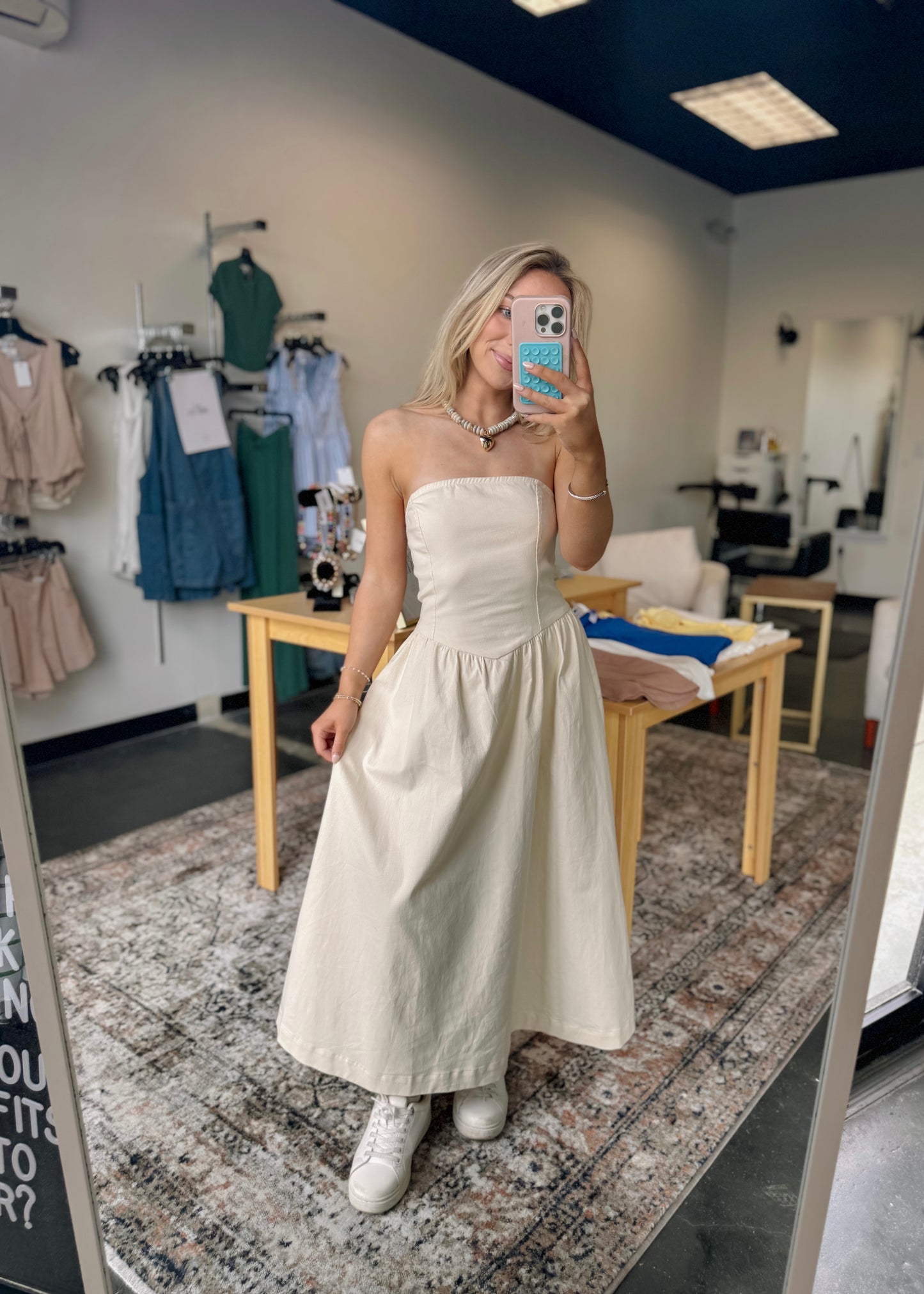 Cream Denim Corset Dress