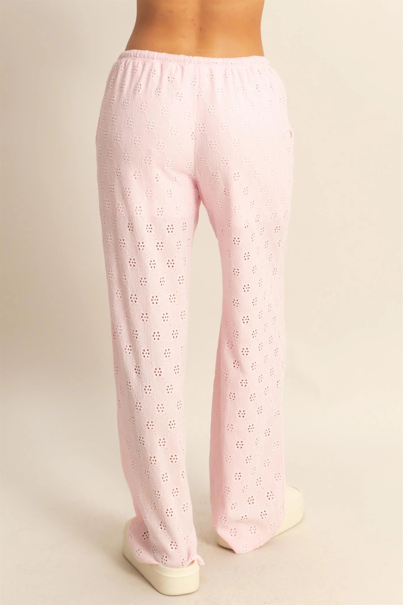 PEPLUM EYELET PINK PANT SET
