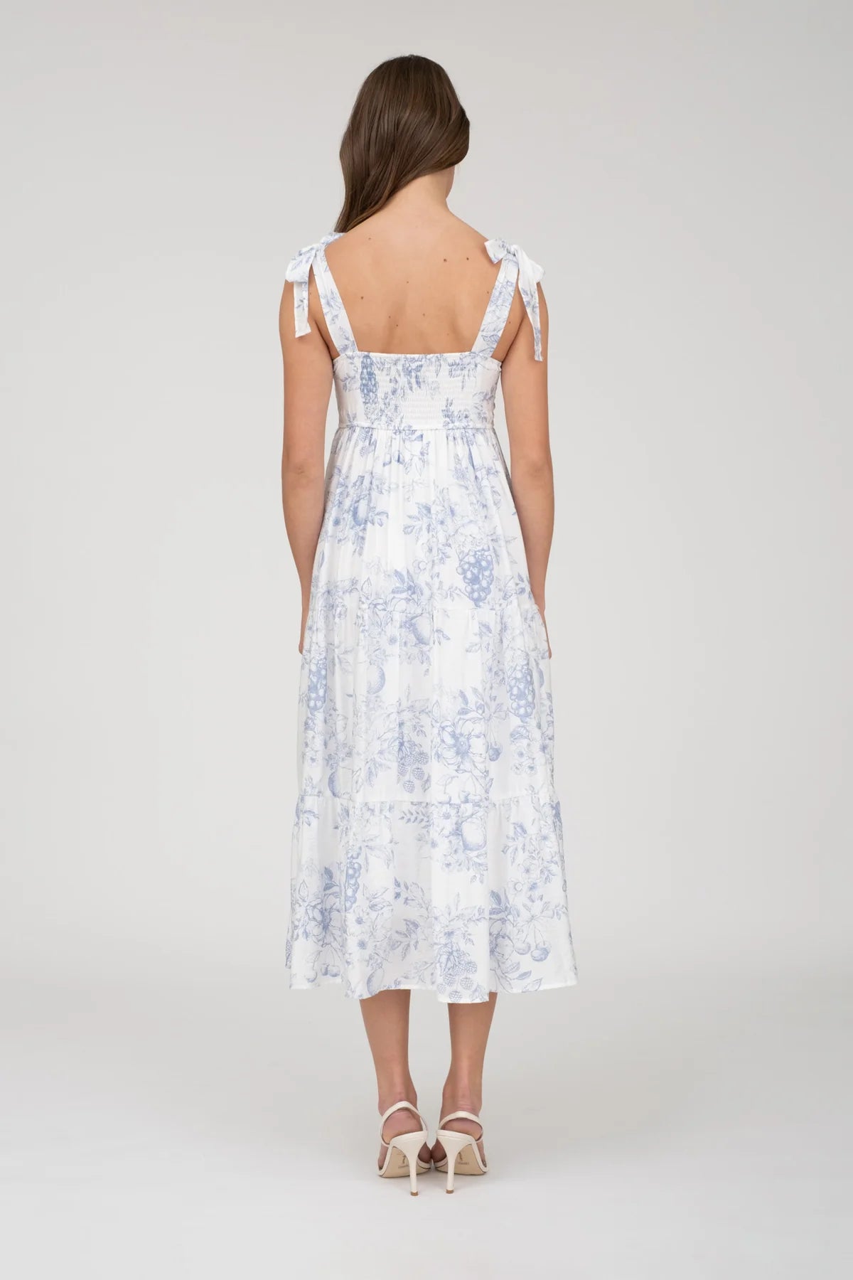 Fruit Blossom Blue Tiered Midi Dress