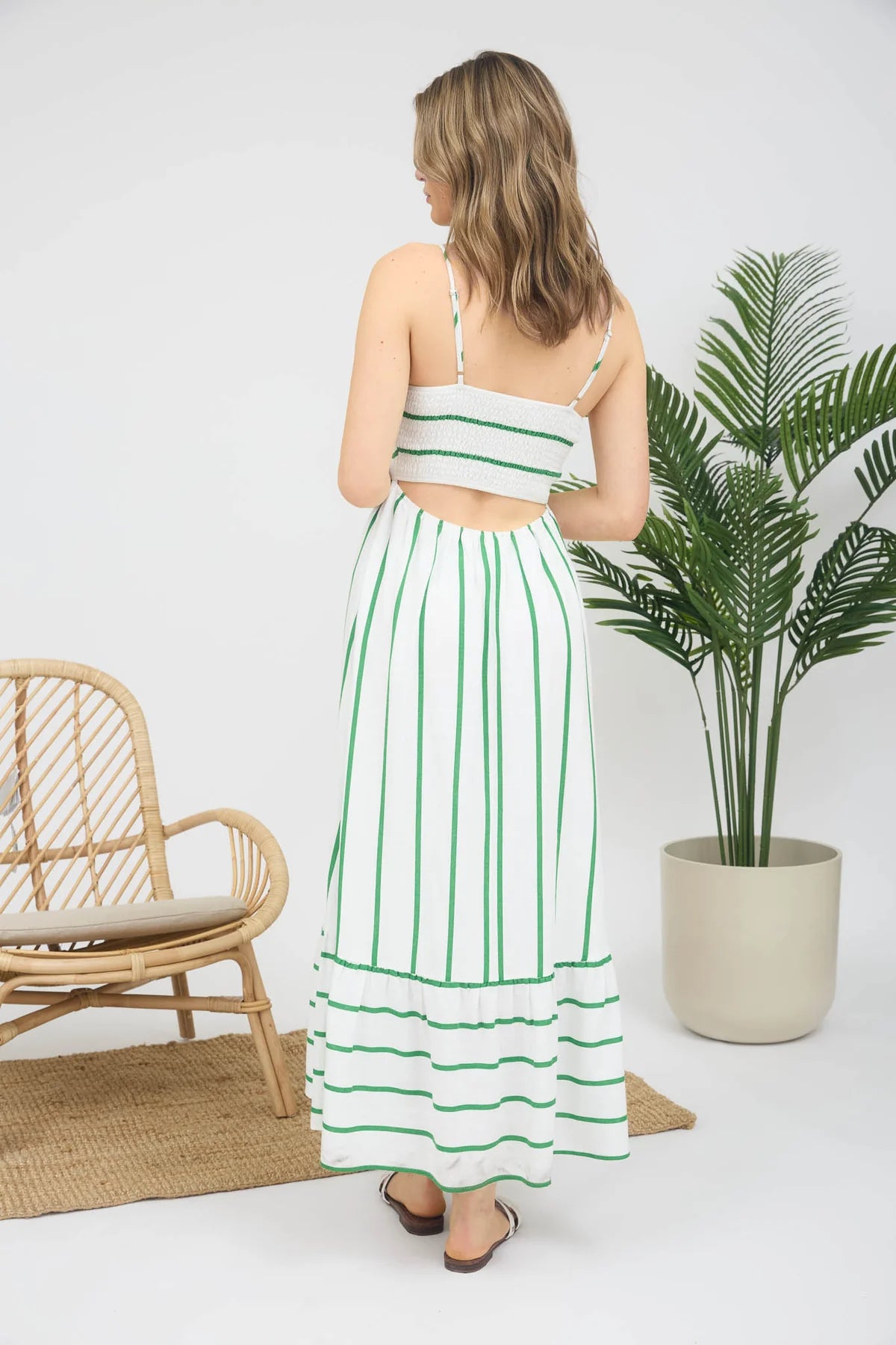 Stripe Spaghetti Strap Linen Maxi Dress