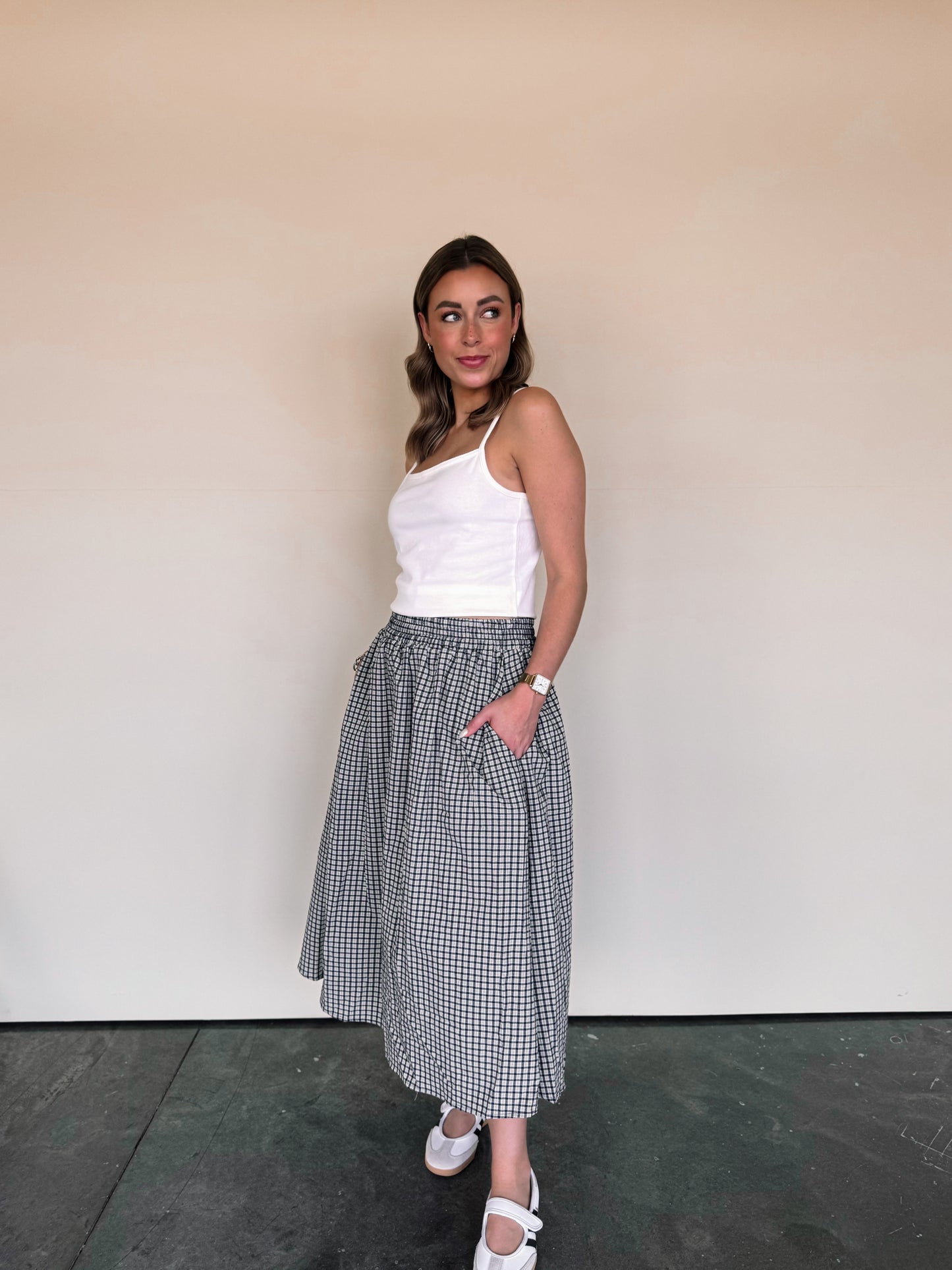 Classic Gingham Midi Skirt